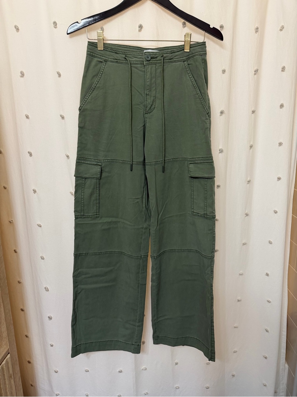Garage Olive Wide Leg Baggy Cargo Pants with Drawstring